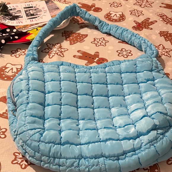 Sky Blue Quilted Shoulder Bag - Picture 1 of 5